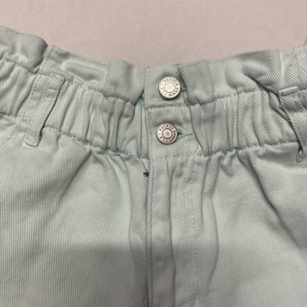 Pacsun Mom Shorts Womens Sz Small Mint Green Denim High Waist Paper Bag Waist - Picture 2 of 9